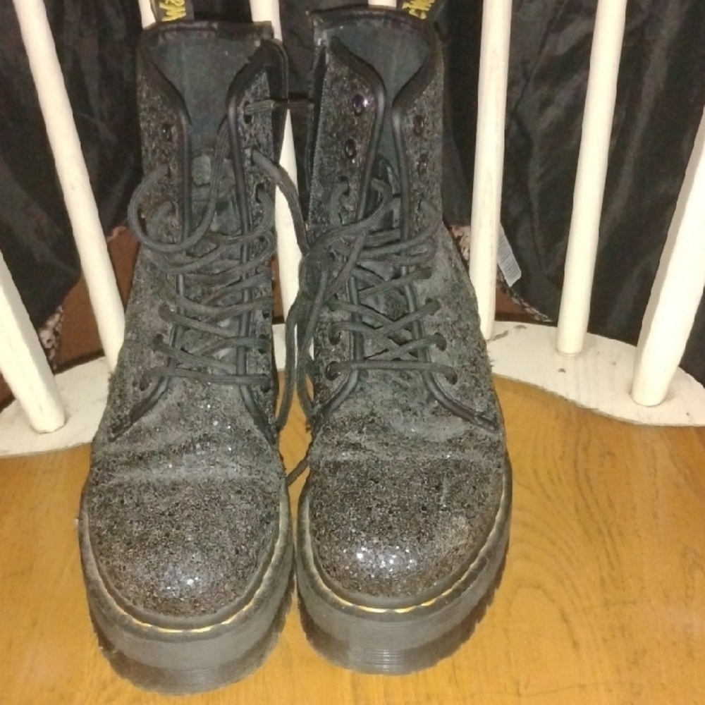 Dr. Martens Jadon Black Glitter Women's Platform Boots